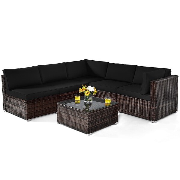 Costway 6PCS Patio Rattan Furniture Set Cushioned Sofa Coffee Table