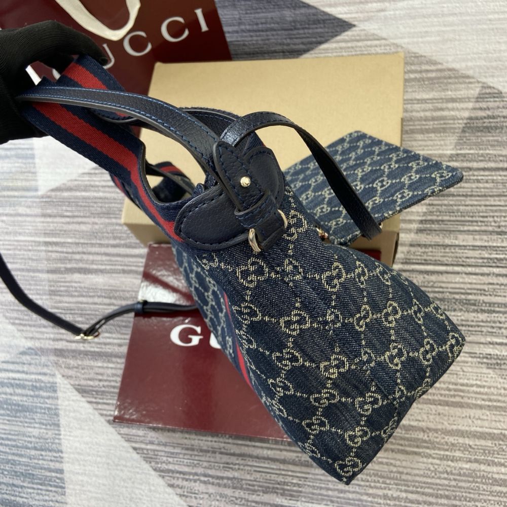 [Premium Quality] – Gucci Giglio Small Tote Bag Blue And White Gg Denim 9.8 Inches 860845 Fafrw 8864