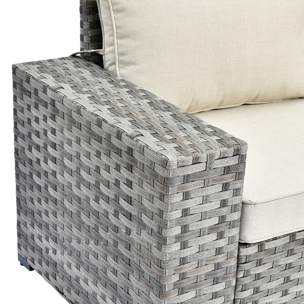 OVIOS Patio Wicker Furniture Wide Arm 6piece Set with Table
