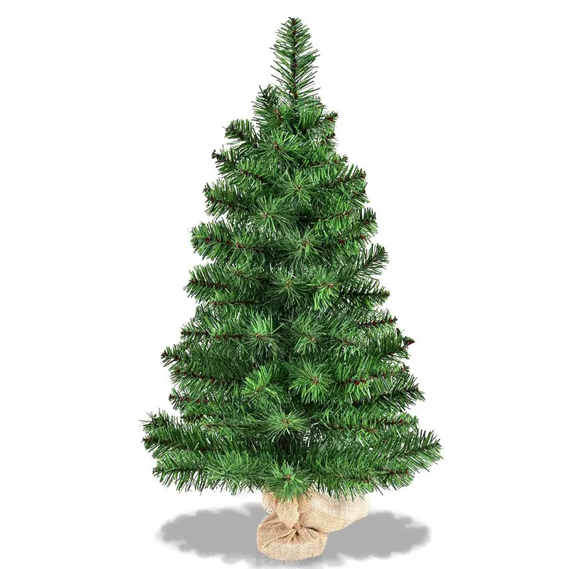 Tabletop Artificial Spruce Tree – PVC Green Mini Xmas Tree in Rustic Burlap Planter