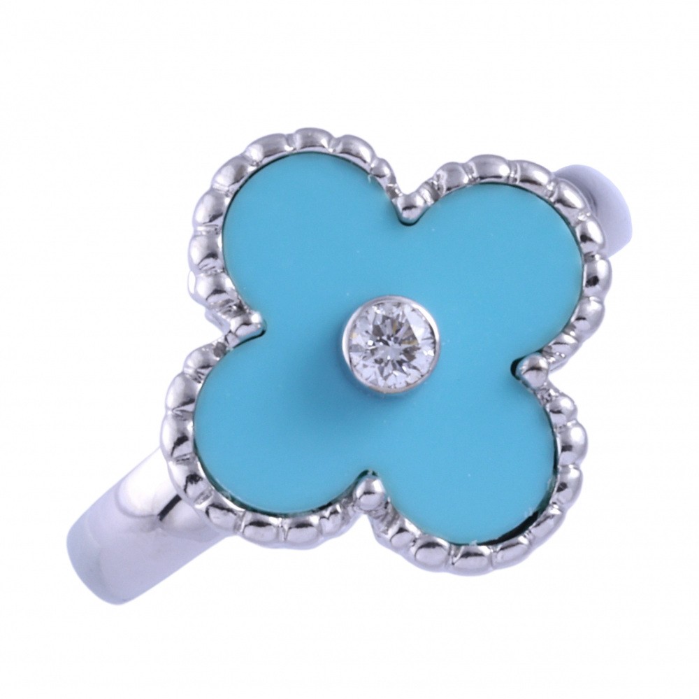 Van Cleef & Arpels Vintage Alhambra Turquoise Ring 18K White Gold