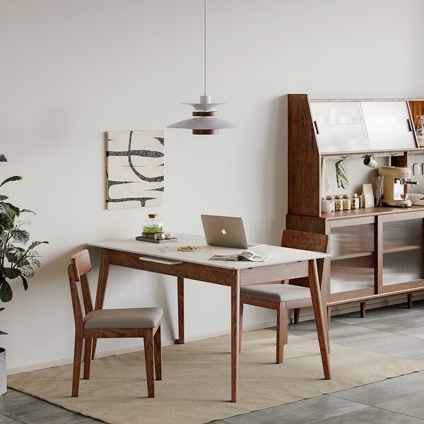 Nestfair Solid Oak Meet Dining Table with Marble Finish