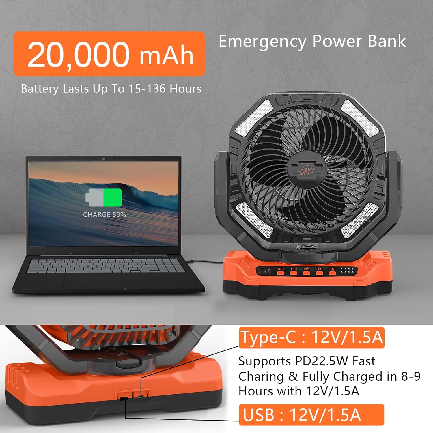40,000mAh Battery Operated Fan, 13