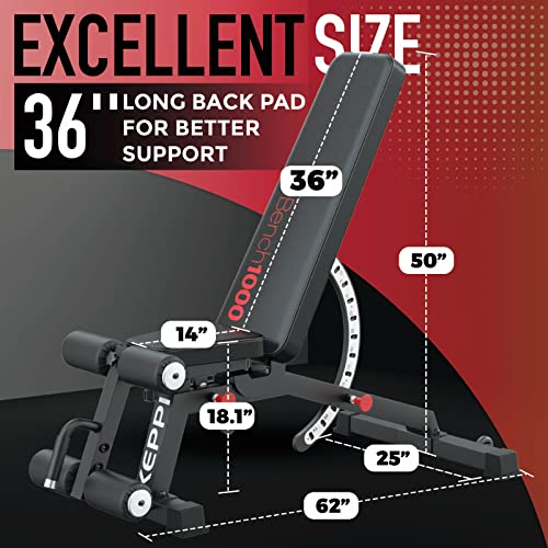 Keppi 1200LB Weight Bench,Heavy Duty Bench1000 PRO Adjustable Workout Bench Press Set
