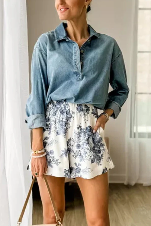 Distressed Denim Button-Up ShirtClistos