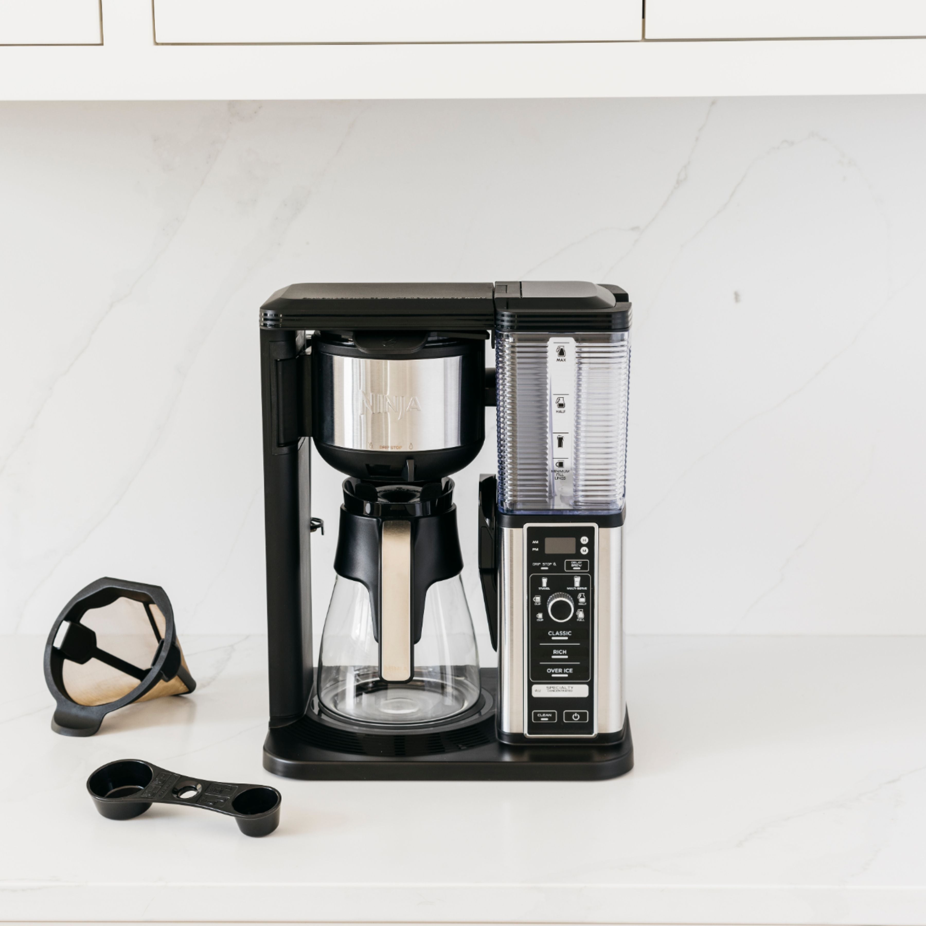 Ninja CM401 - 10-Cup Specialty Coffee Maker with Fold-Away Frother and Glass Carafe CM401 - Black/Stainless Steel