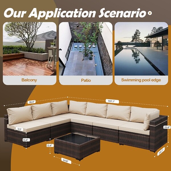 UPHA Cushioned 7piece Conversation Sectional Patio Group Furniture
