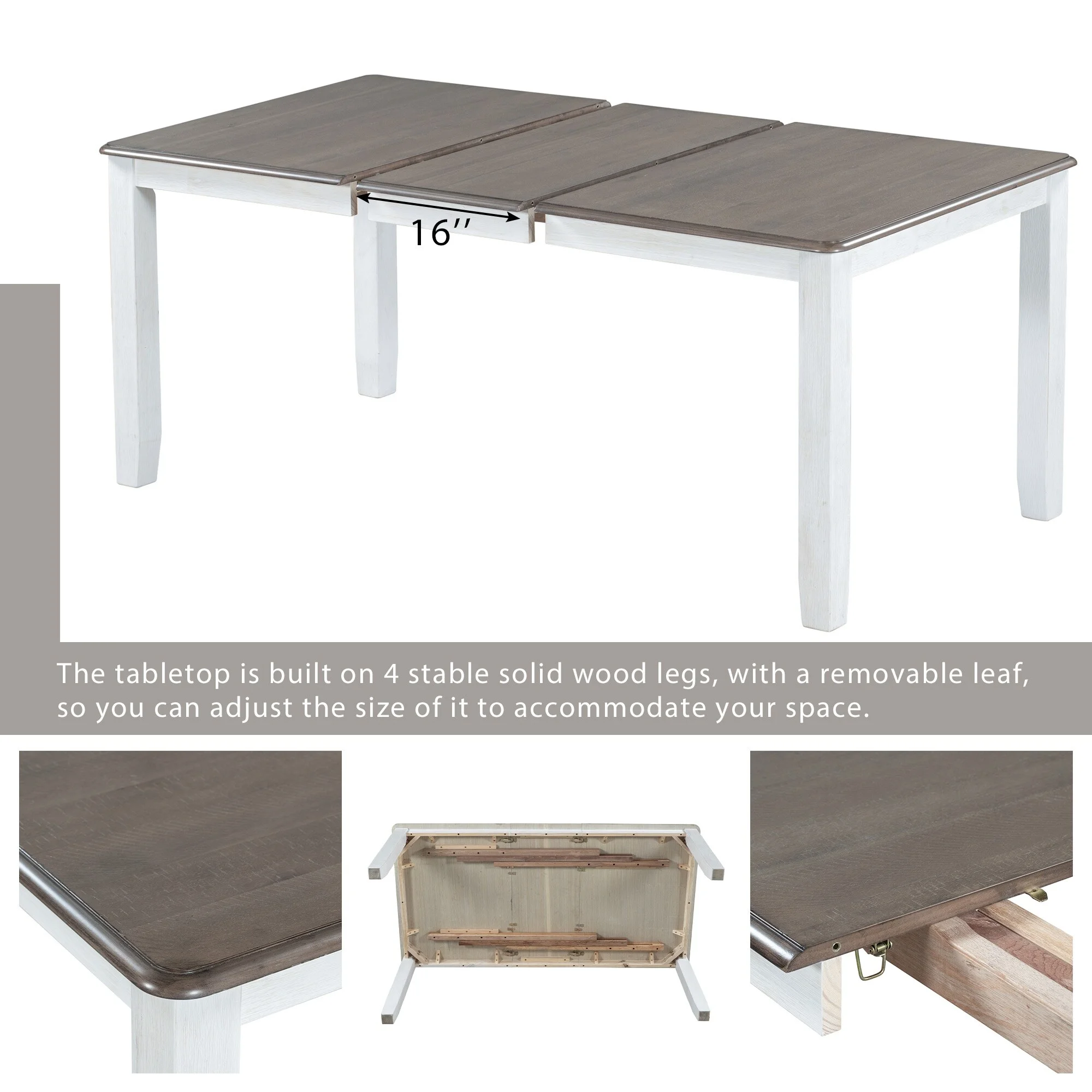 Retro Style 7-piece Wooden Dining Table Set with Extendable Table & 6 High Back Upholstered Chairs, Removable Leaf (Brown+White) Brown+White