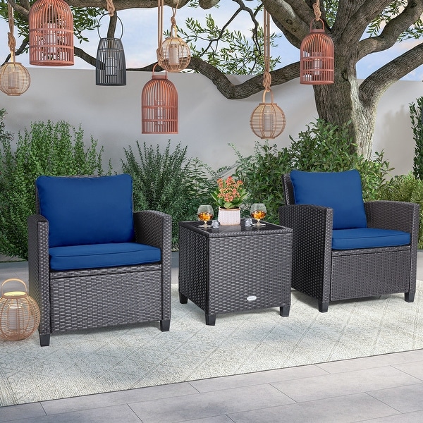 3 Pieces Rattan Patio Furniture Set with Washable Cushion