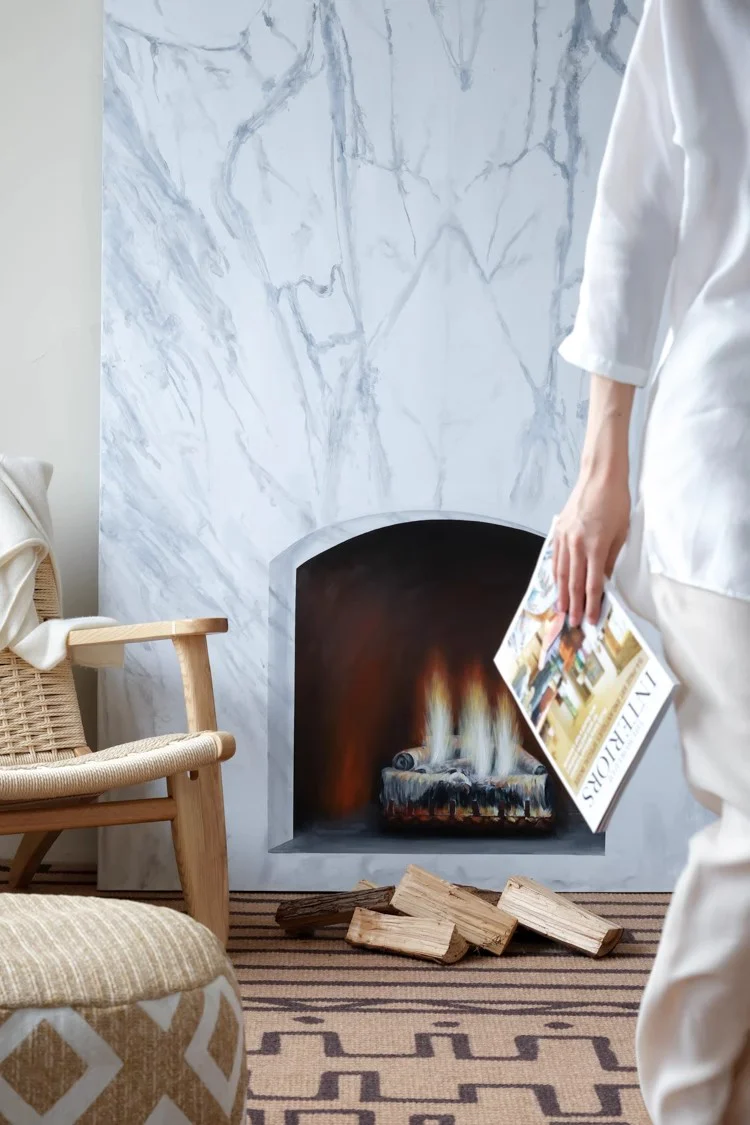 AH185 - Fireplace Masterpiece! Hand-painted Realistic Wall Art for Living Room