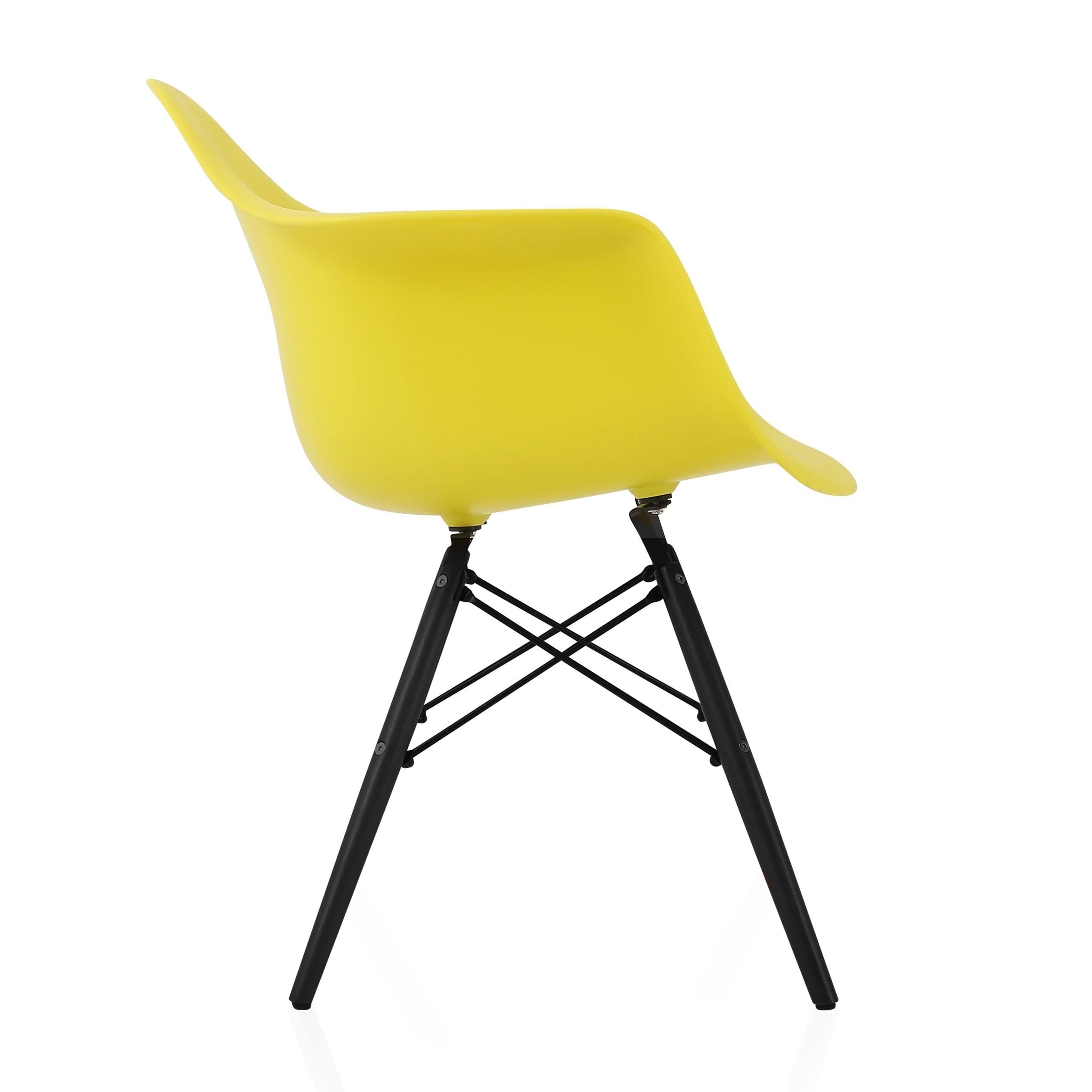 CozyBlock Scandinavian Light Yellow Molded Plastic Dining Arm Chair with Black Wood Eiffel Legs