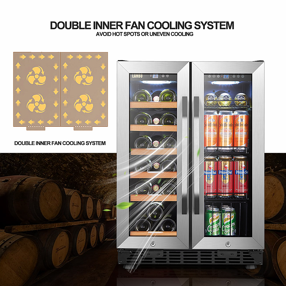Lanbo - Freestanding/Built-In 23.4'' width 18 Bottle 56 Can Dual Zone Combo Wine and Beverage Cooler - Black
