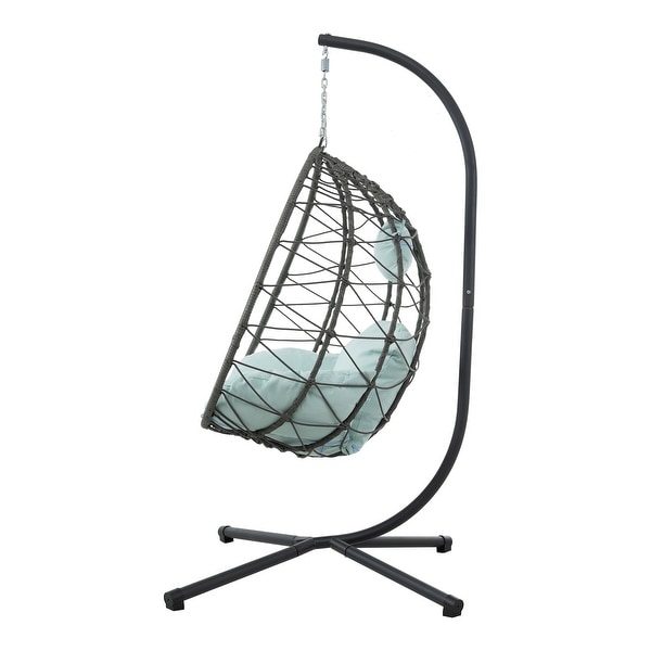 Patio Wicker Hanging Egg Chair Hanging Basket Chair Swing Chair with Stand
