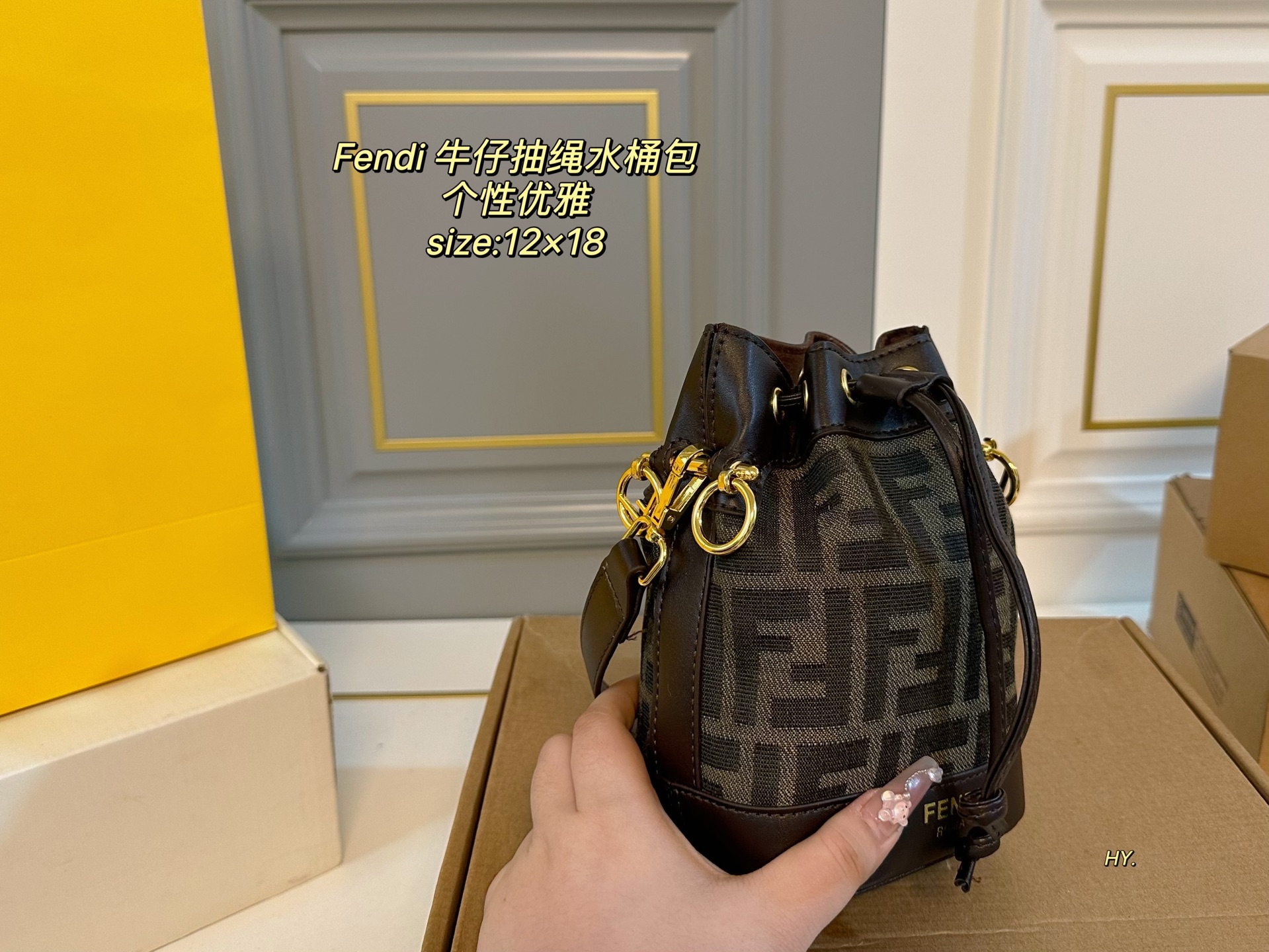 FENDI new denim canvas drawstring bucket bag - cnluxepick