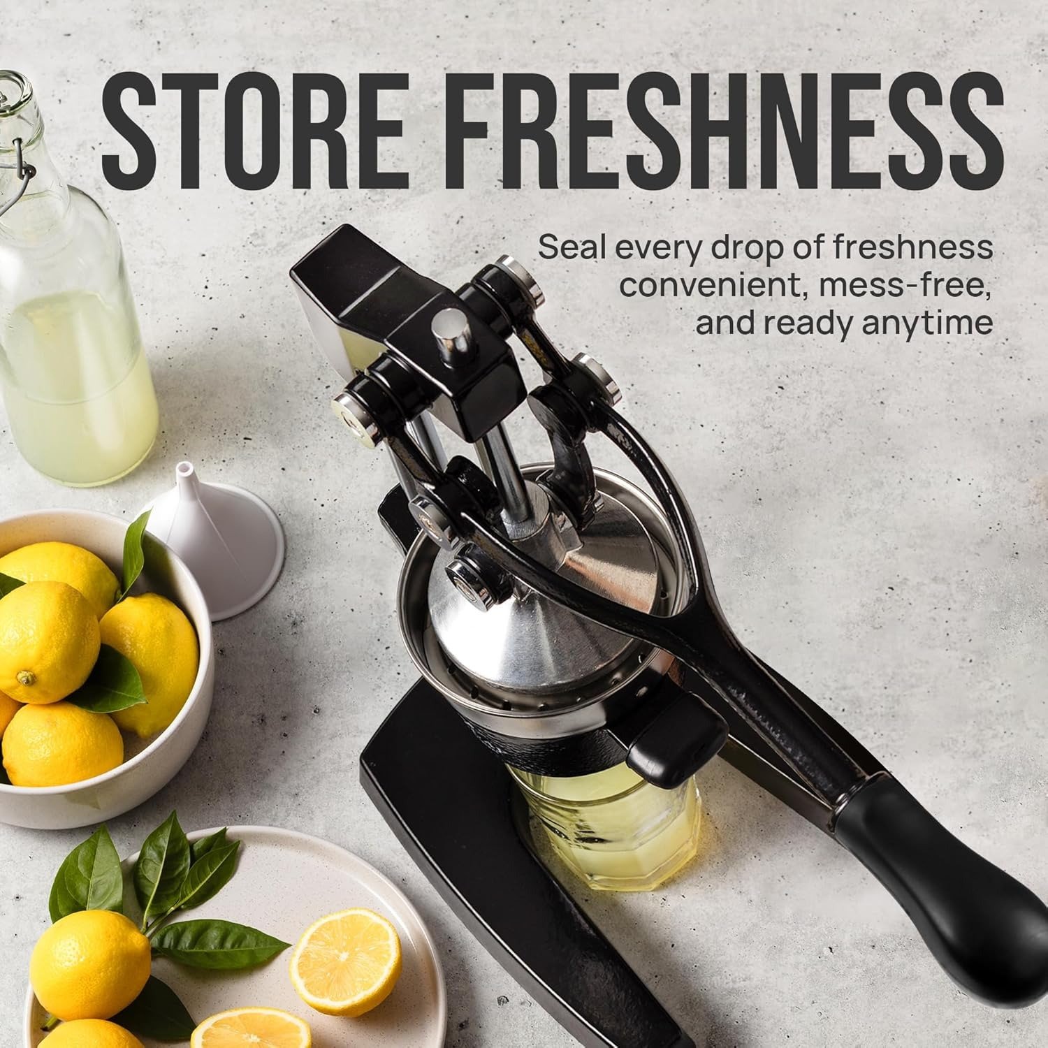 Kitchen Cast Iron Juicer – Easy-to-Clean Heavy-Duty Manual Juicer, Professional Citrus Juicer – Stainless Steel Lemon Squeezer – Manual Citrus Press & Orange Squeezer – Orange Juicer (Black)