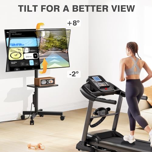 TVON Mobile TV Stand with Power Outlet, Tilt Rolling TV Cart for 23-60 Inch LCD LED OLED Flat Curved Screen TVs up to 88 lbs, Height Adjustment Portable TV Stand on Wheels, Max VESA 400x400mm