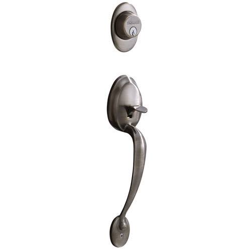 Schlage F62PLY619FLARH Plymouth with Flair Right Hand Double Cylinder Handleset and TRIM, Satin Nickel