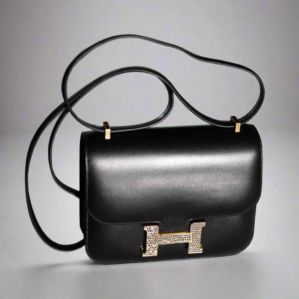 Hermès Constance 18 Mini III Mirror Bag Black Tadelakt and Ombré Lizard Hardware