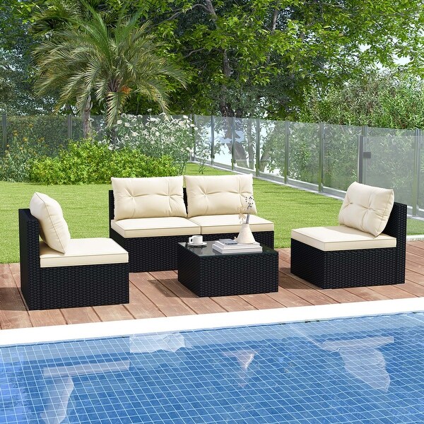 Costway 5 Pieces Outdoor Furniture Set with Seat and Back Cushions