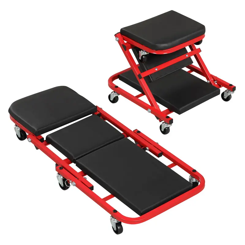 Rolling Mechanic Stool with Height-Adjustable Seat (16″–22″) and Detachable Magnetic Tool Tray