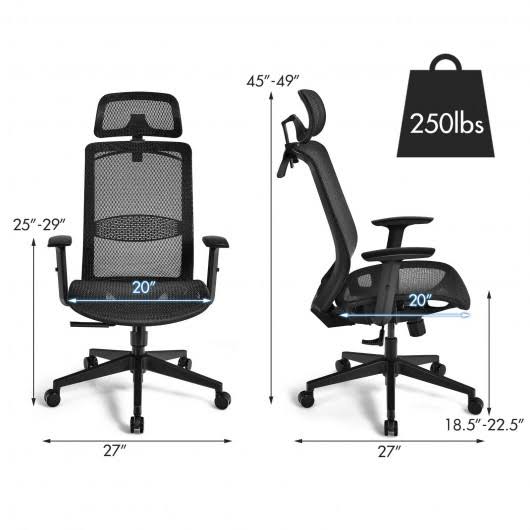 Height Adjustable Ergonomic High Back Mesh Office Chair with Hange-Black | Costway