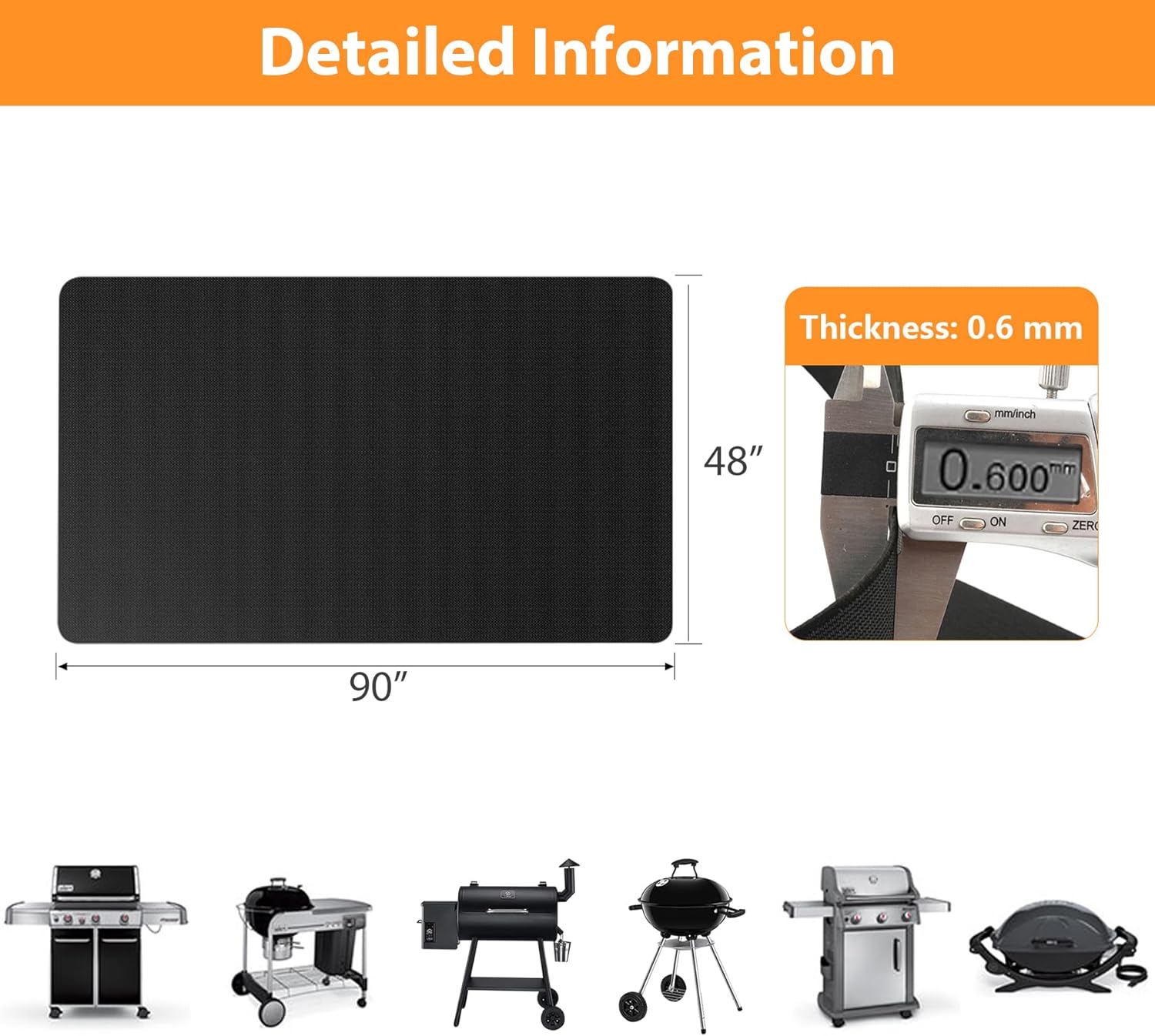 Under Grill Mat 90x48 Inch for Deck, Patio, Outdoor BBQ Grills - Fireproof & Waterproof
