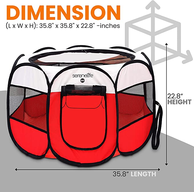 SereneLife 8-Panel Cat Dog Mesh Exercise Playpen Large Portable Foldable Pet Tent