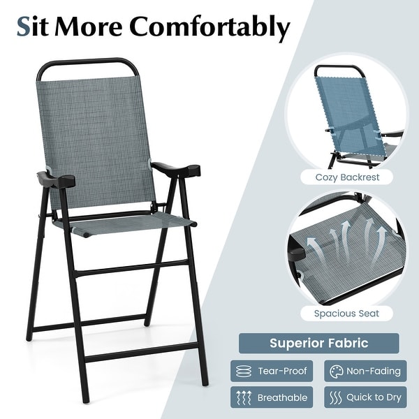 Gymax 4 PCS Patio Bar Chair Folding Bar Height Metal Frame w/ Footrest