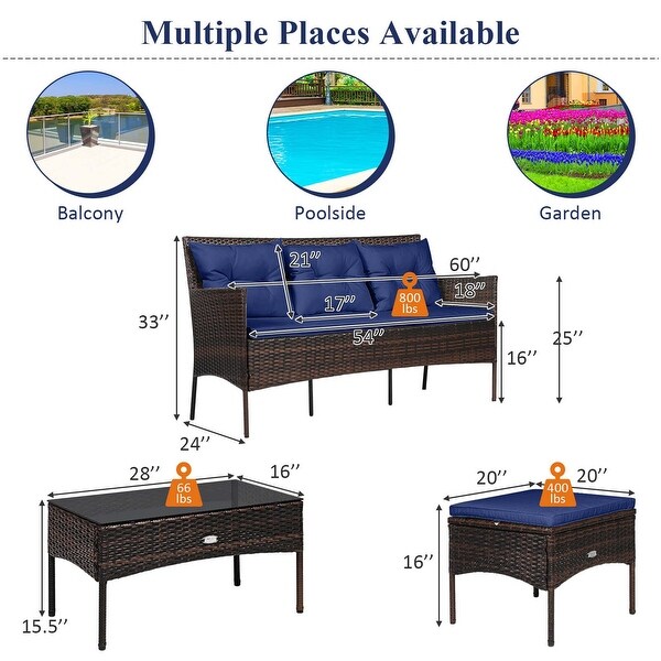 Costway 3PCS Patio Rattan Furniture Set 3Seat Sofa Cushioned Table