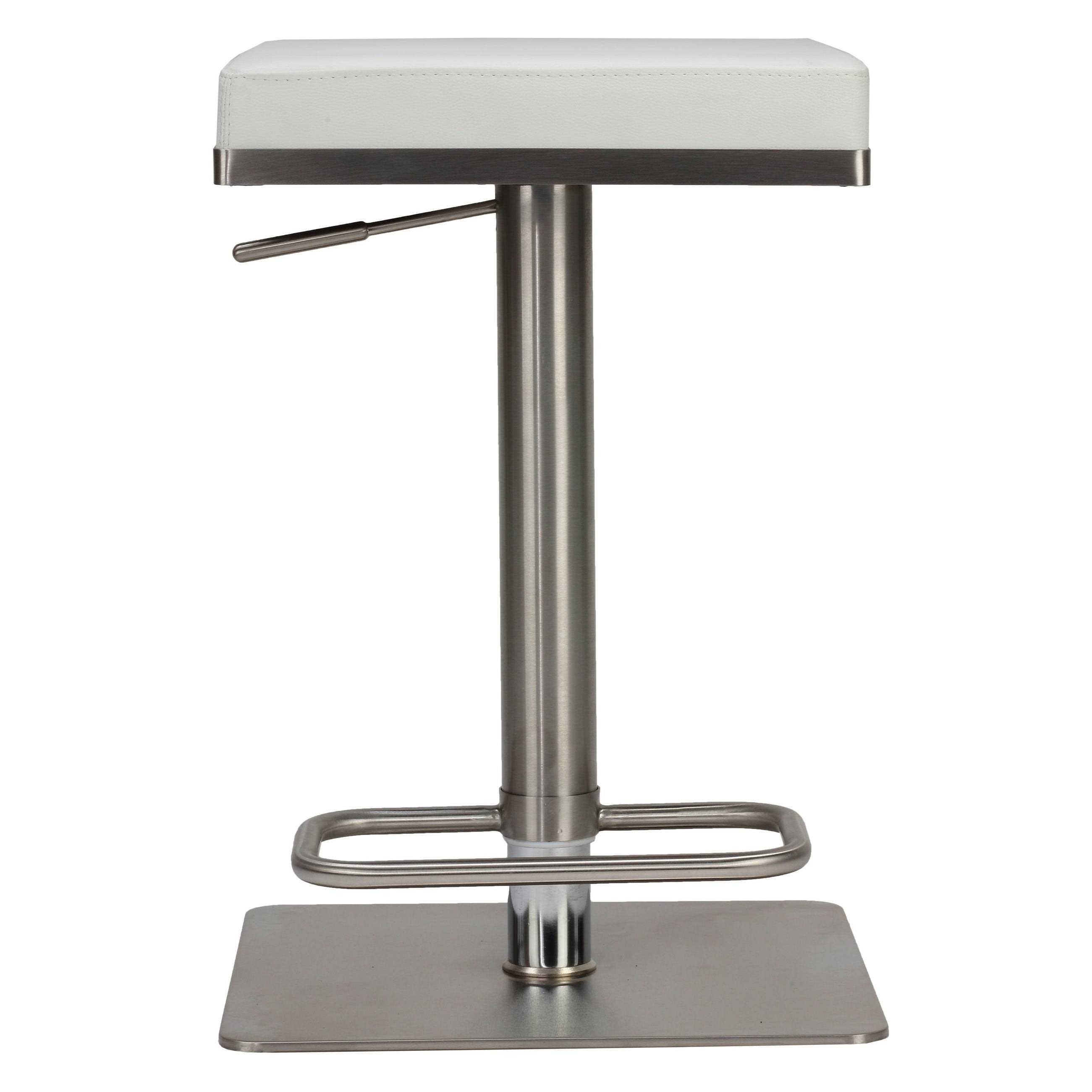 Cortesi Home Atlas Adjustable Barstool in Brushed Stainless Steel with Heavy Solid Base, White