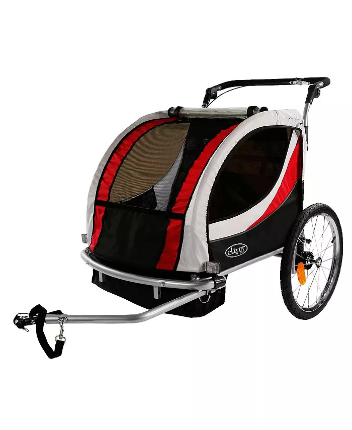 ClevrPlus Deluxe 3-in-1 Double Seat Bike Trailer Stroller Jogger, Red