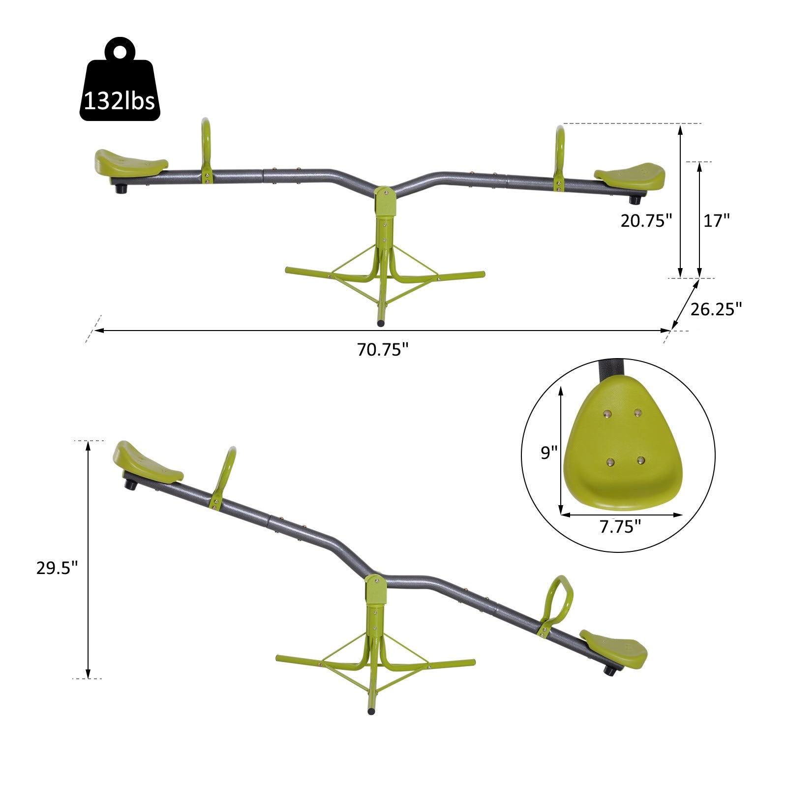 HOMCOM Kids Seesaw Swivel Teeter Totter 70.75x22 L x26.25x22 W x 20.75x22 H, Green u0026 Grey - 70.75x22 L x26.25x22 W x 20.75x2