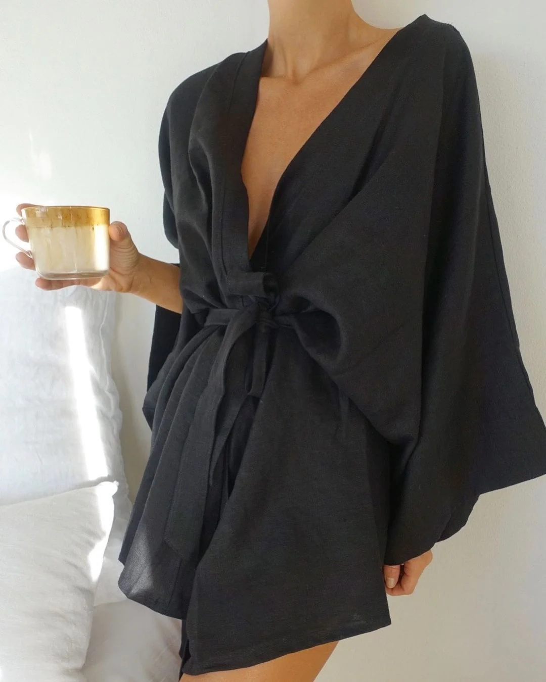 Wrap Front Mini Dress with Tie WaistClistos