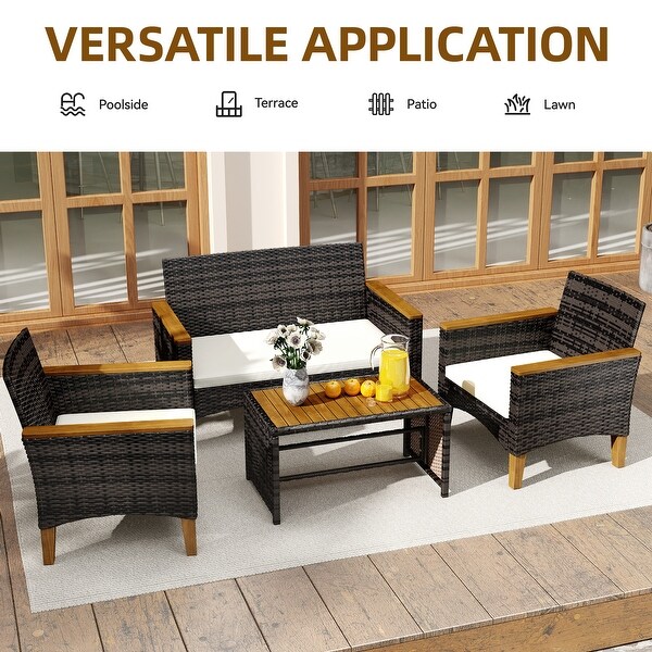 Moasis 4 PCS Patio Bistro Set Loveseat Wood Table