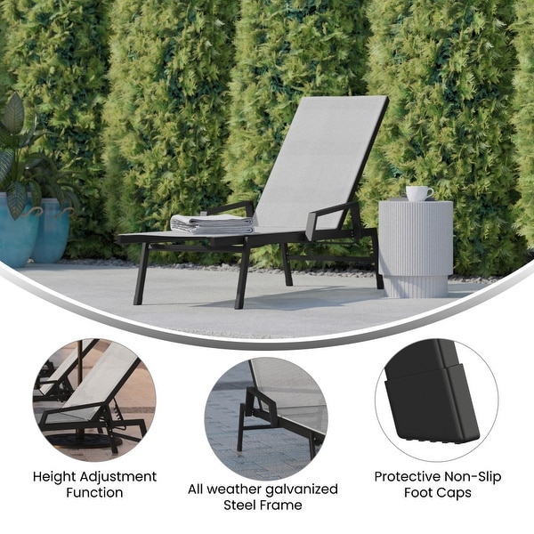 AllWeather Textilene Adjustable Chaise Lounge Chair with Arms