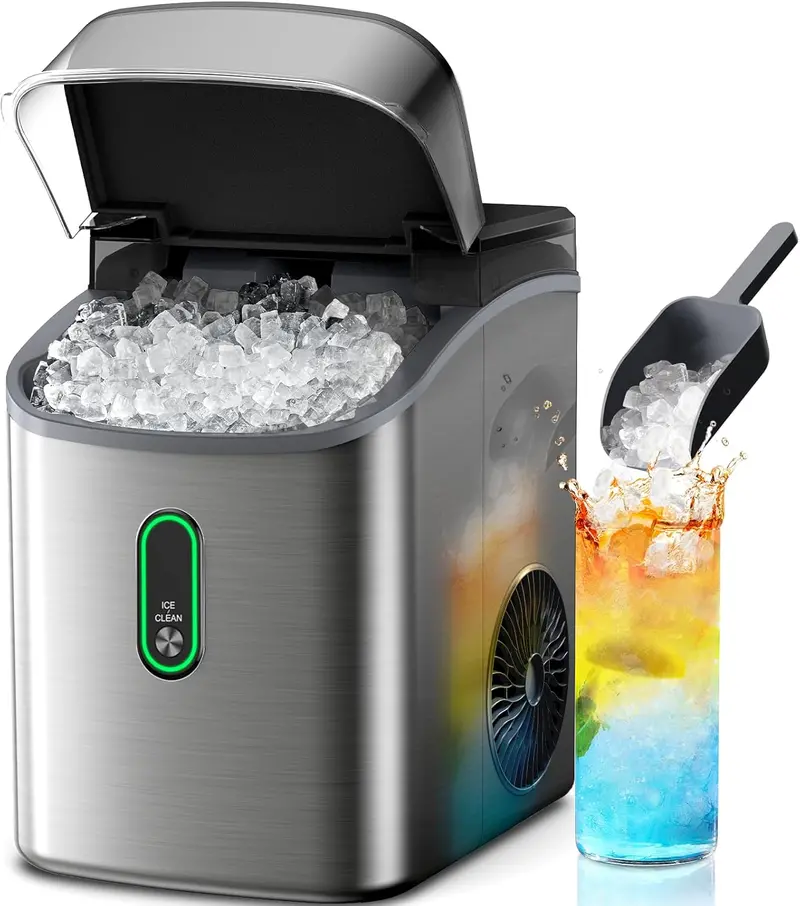 Silonn Countertop Nugget Ice Maker — 33 lbs/Day Soft Chewable Pebble Ice Machine with Auto-Cleaning & Scoop (Black)