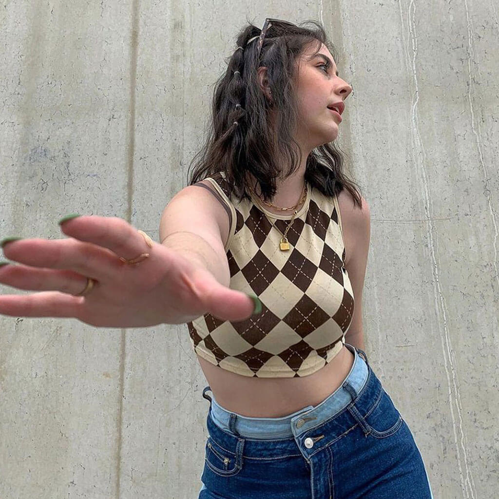 Argyll Knit Crop Tank TopClistos