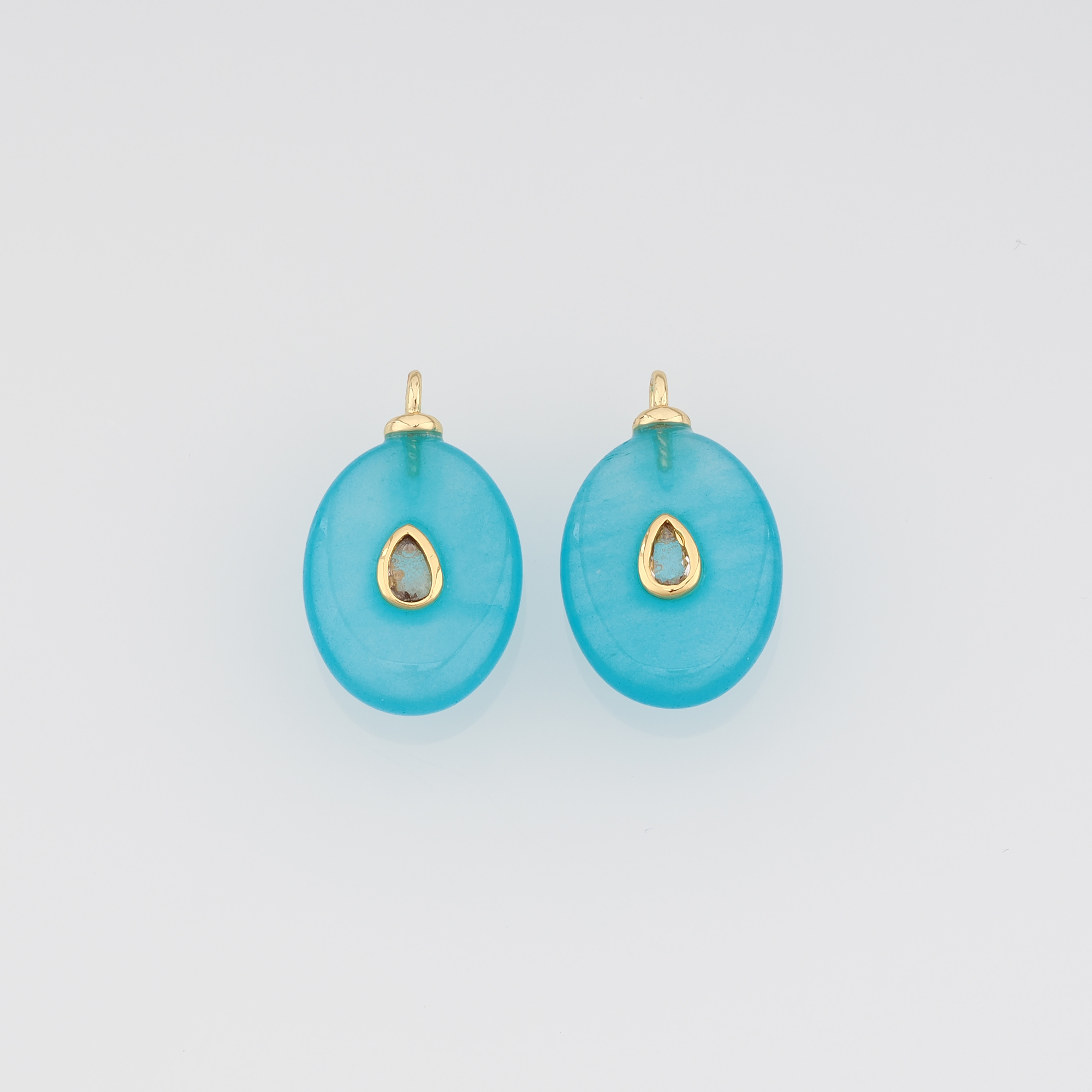18K Gold Filled Oval Pendant,Natural Stone Oval Charm Earrings Necklace for DIY Jewelry Making Supply