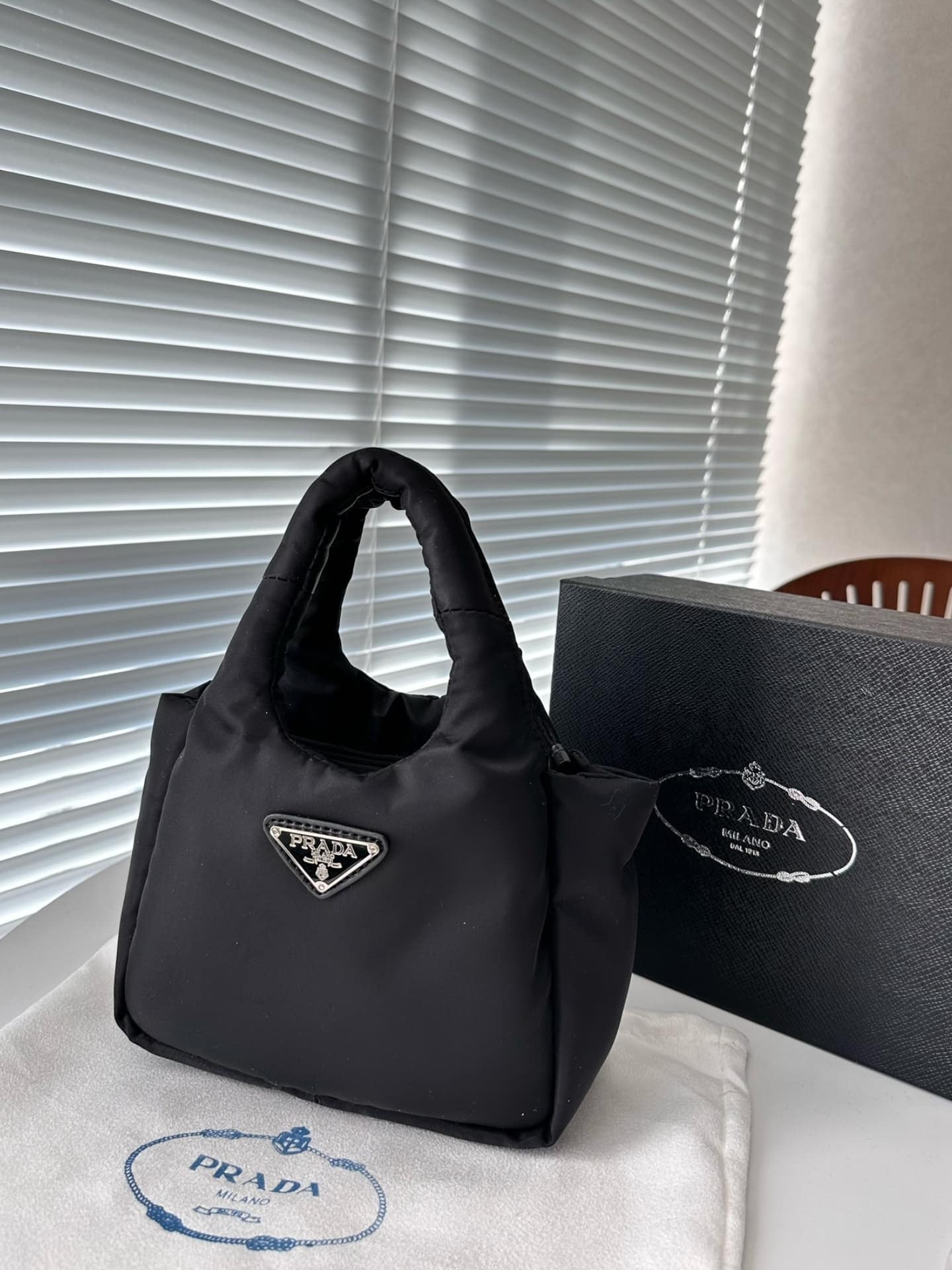 Prada Padded Soft Leather Bag Geranium Black 19Cm