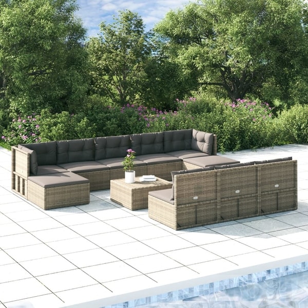 vidaXL 9 Piece Patio Lounge Set with Cushions Gray Poly Rattan