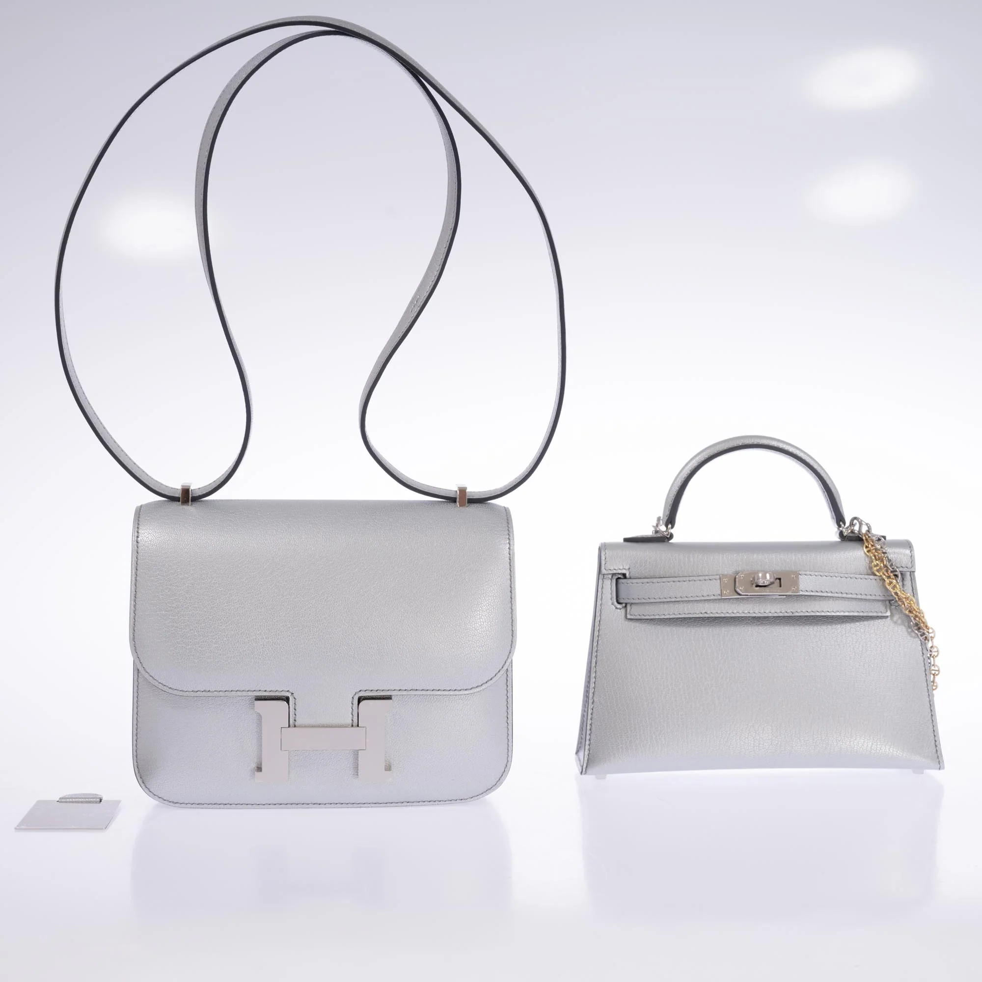 Hermès Mini Constance 18 Silver Metallic Chevre Palladium Hardware