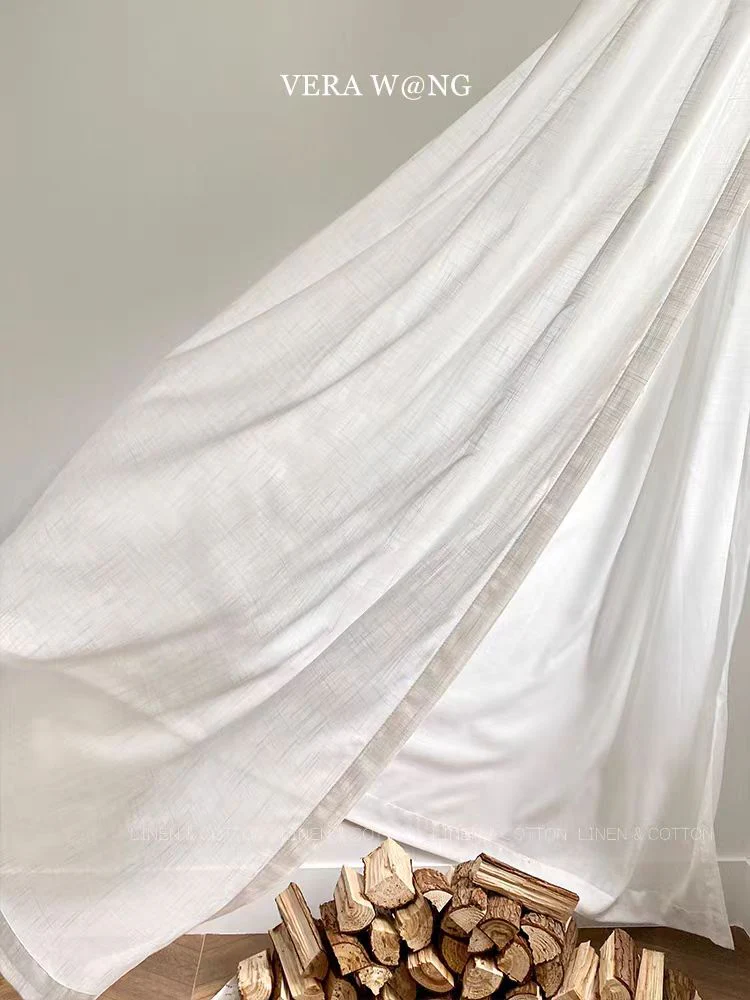 FS002 - Home Vera W@ng Series French Linen Cross Jacquard Sheer Curtains Translucent Living Room Bedroom Floor-to-Ceiling Curtains