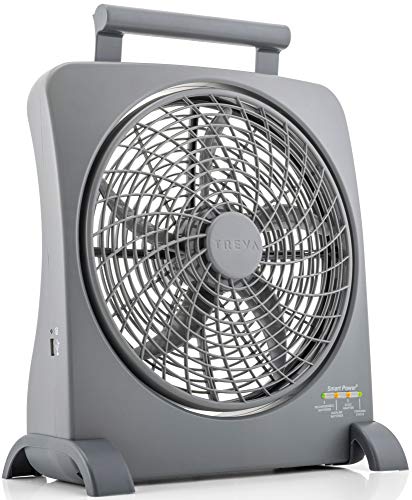 O2COOL Treva 10 inch Rechargeable Portable Fan Smart Power Air Circulator. Plug-In AC Adapter and Battery Powered, USB Charging Port, For Camping Travel and Indoors Use