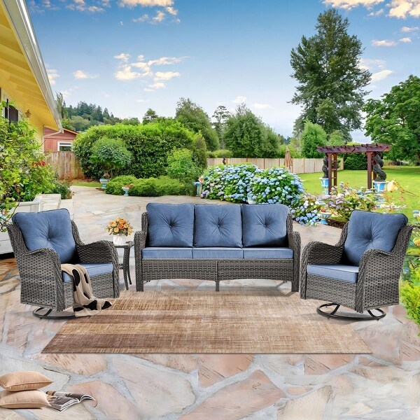 5 Seat Wicker Patio Furniture Conversation Setting with High Back Swivel Rocking Chairs,Cushions Included 🎃