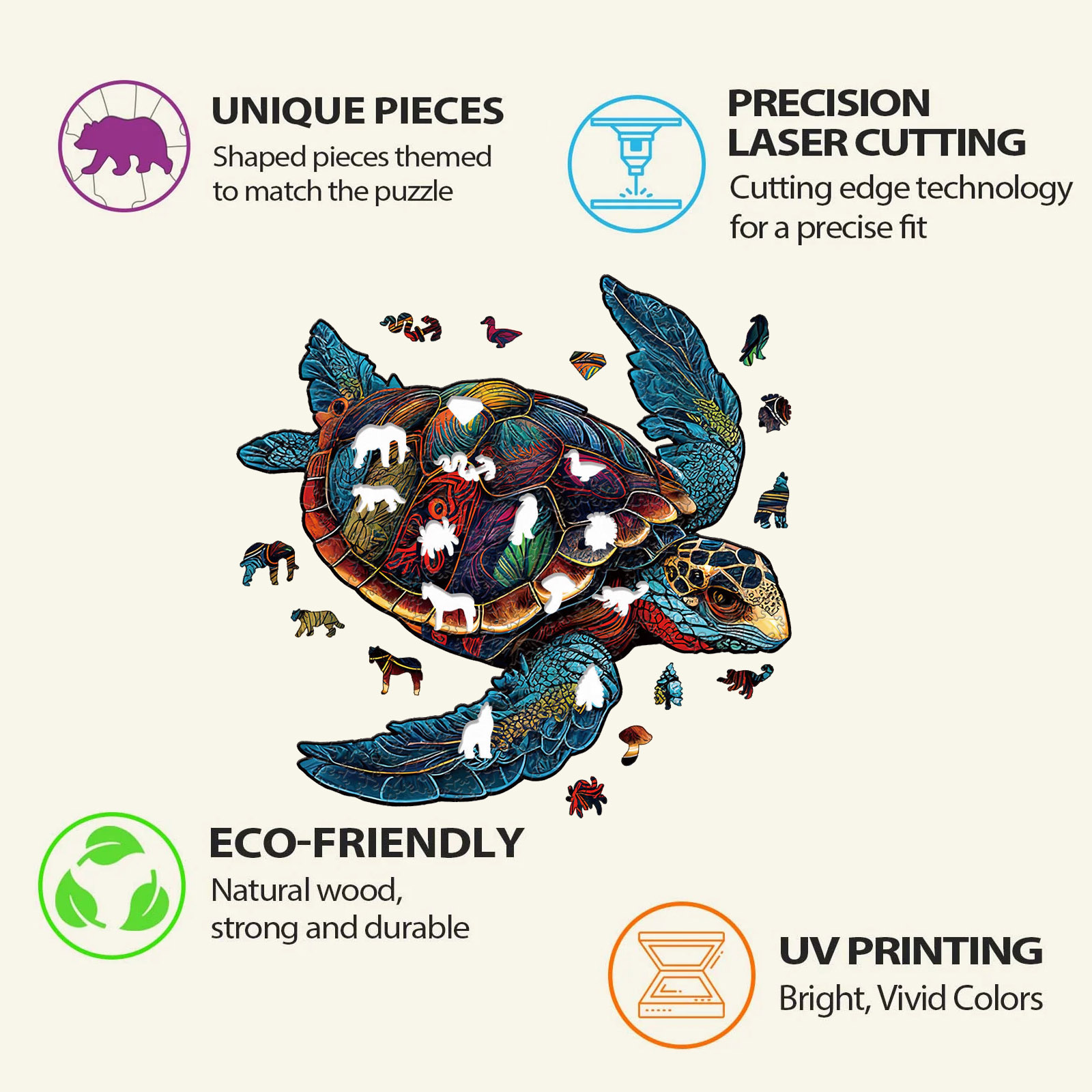 Animal Wooden Puzzle-Colored turtle