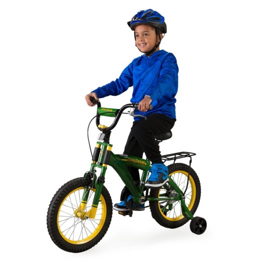 16″ Boys Bicycle, Kids Bike with Training Wheels and Front Hand Brake, Green