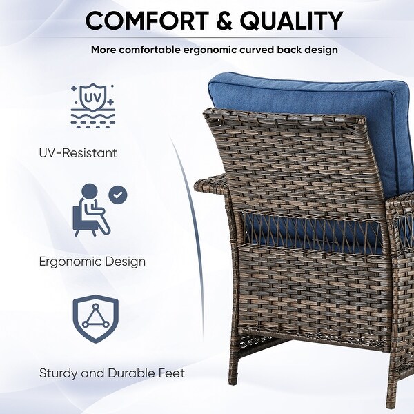 Patio Sofa with Club Chairs,Ottomans,Table