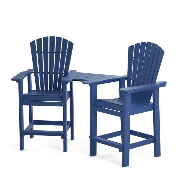 Beach Balcony Chair Barstool with Removable Table,WoodLike HDPE Backyard Garden Dining Chairs,Adirondack Arm Chairs Set of 2,
