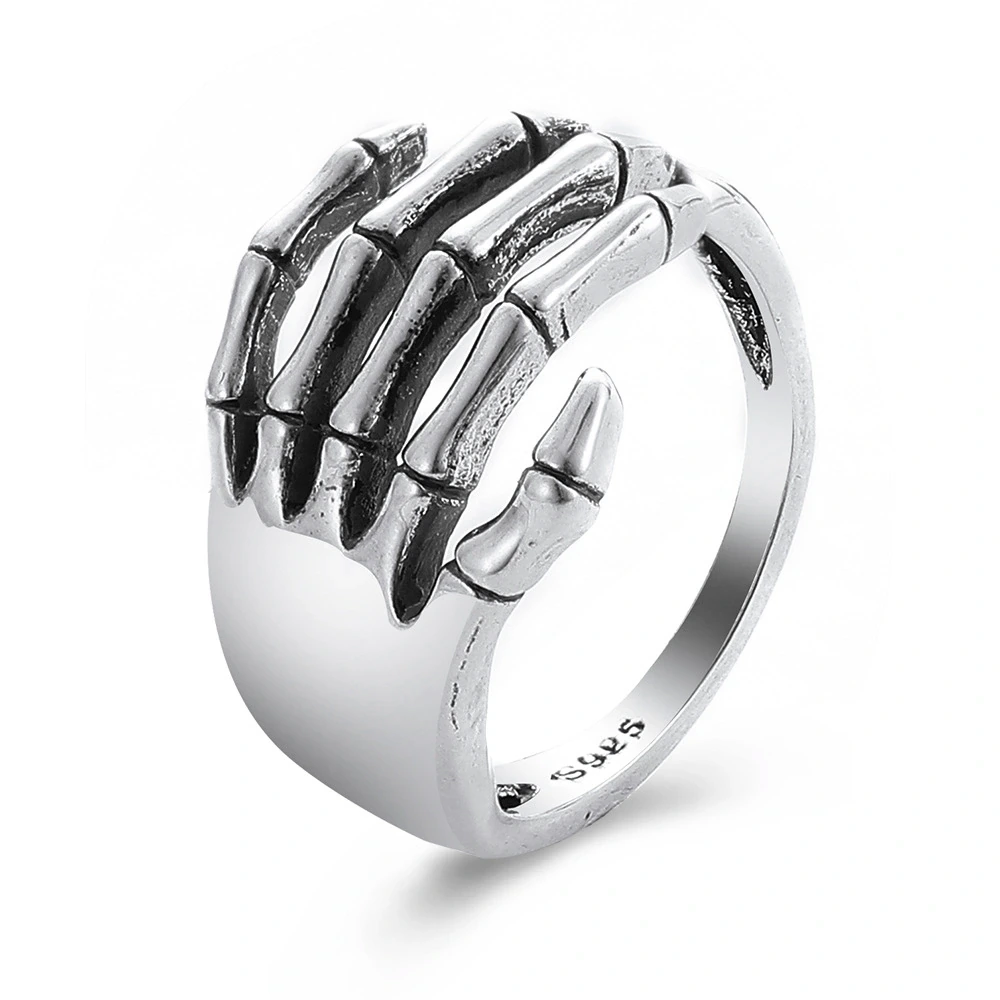 Vintage Gothic Silver Hand Claw Skull Ring