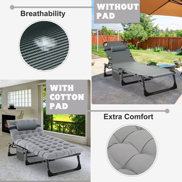DoCred Folding Chaise Lounge Chair,Camping Cot with Removable pad